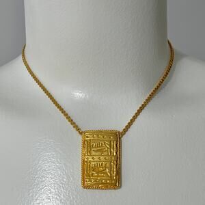 Vintage Kenneth Lane Egyptian Revival Necklace Gold Tone Hieroglyphics Cartouche